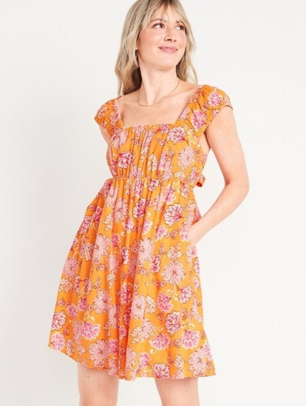 Old Navy Floral Smocked Mini Dress Cottagecore Ruffle Strap Size Medium